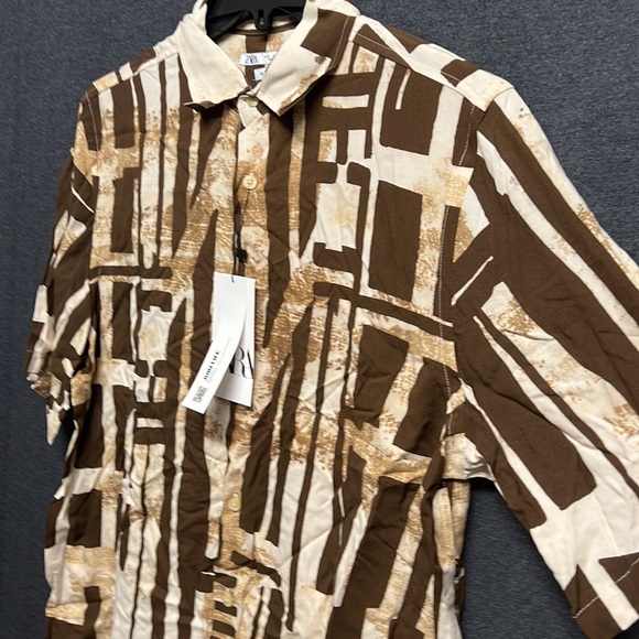 💥$3/$30💥NWT -Zara Men's Abstract Print Shirt, Mid-ecru - Size Small - Picture 6 of 8